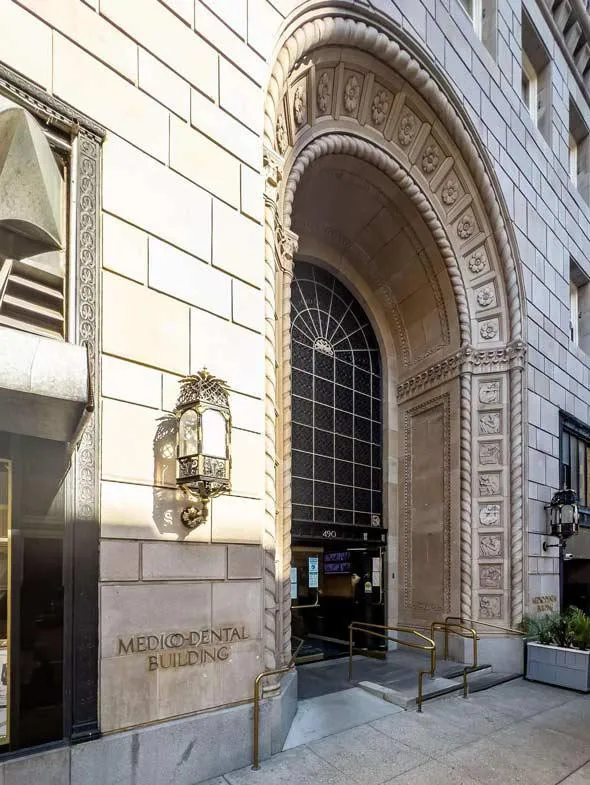 The ornate entrance to the 490 Post Street Medical-Dental Building in San Francisco.